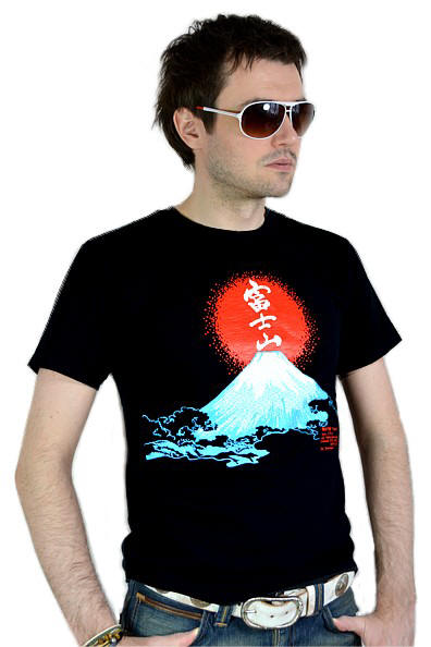 мужская японская футболка Солнце над Фуджиямой, сделано в Японии