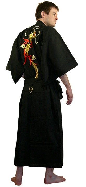 мужской халат- кимоно с вышивкой Огненной Дракон