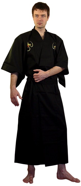 японское мужское  кимоно из хлопка с вышивкой