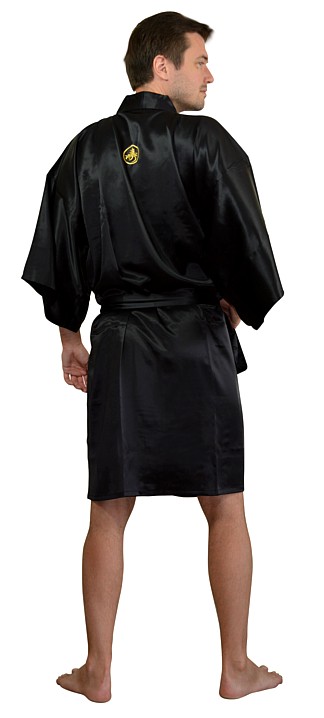 мужской шелковый халат-кимоно с вышивкой в виде японского иероглифа