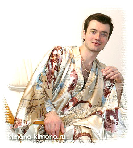 мужской шелковый халат-кимоно