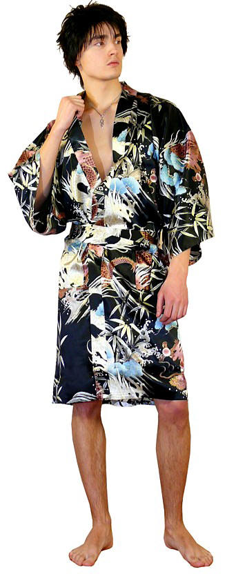 мужской халат- кимоно, шелк 100%, цвет черный