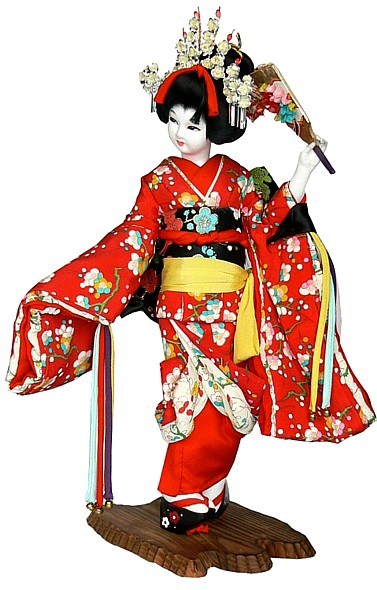 японская интерьерная кукла Майко с ракеткой для игры в хагойта