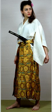 японские мужские парадные хакама - штаны-юбка из парчи