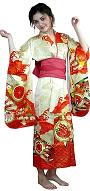 шелковое японское старинное кимоно