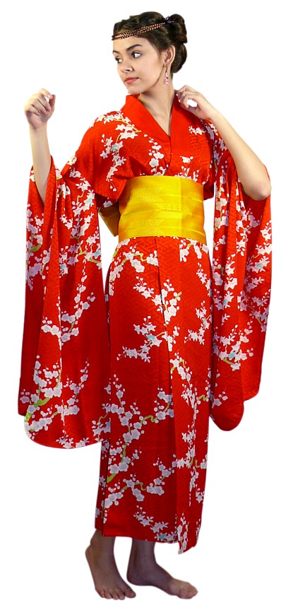 японское старинное кимоно из алого шелка, KIMONOYA, онлайн магазин