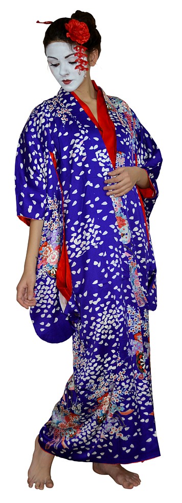 Японское шелковое кимоно молодой девушки с ручной росписью,