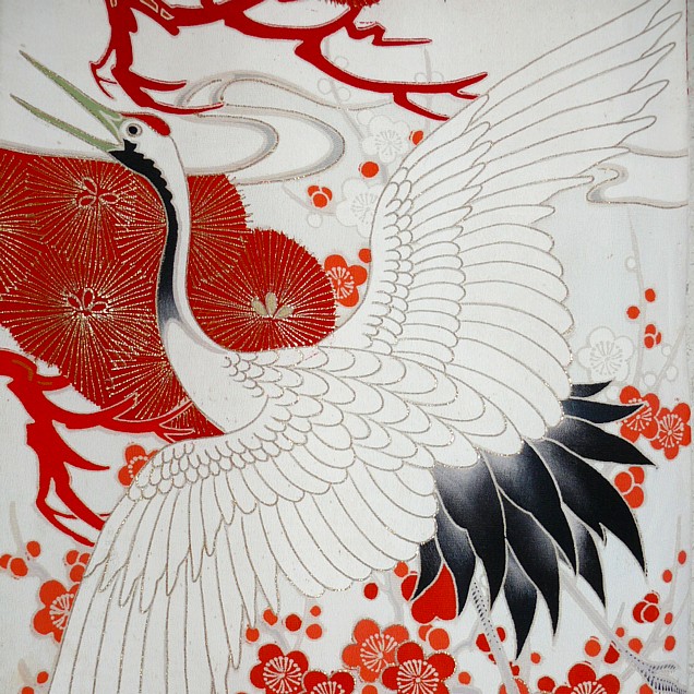 роспись на шелке японского женского кимоно, 1920-е гг.
