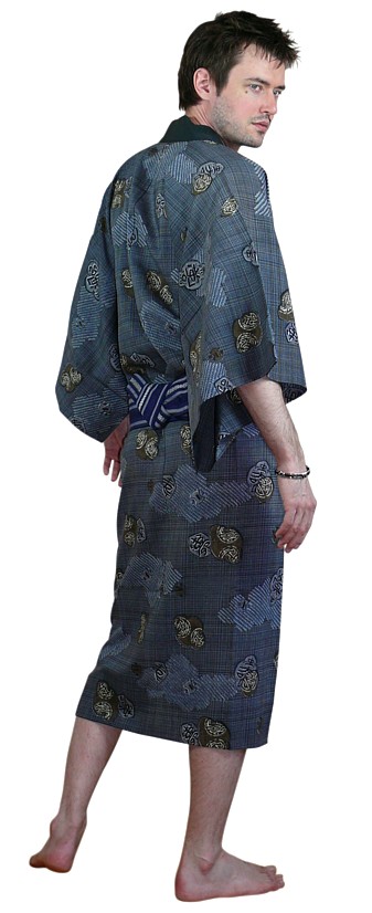 японское кимоно из тонкой шерсти, винтаж