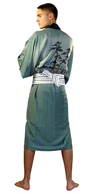 японское мужское кимоно из шелка с авторской росписью, винтаж