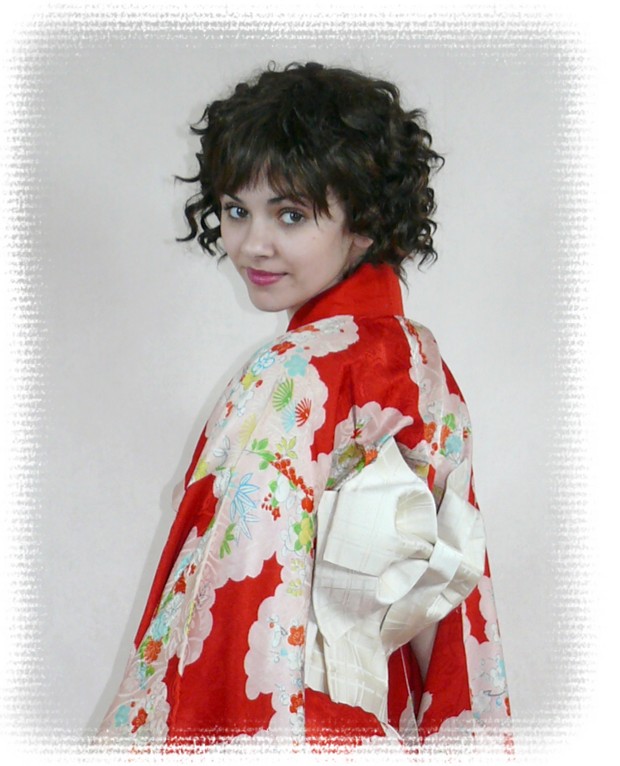 японское винтажное шелковое кионо и пояс оби