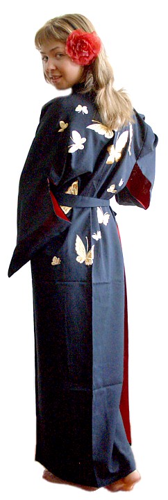 японское кимоно с вышивкой ЗОЛОТЫЕ БАБОЧКИ с вышивкой и подкладкой