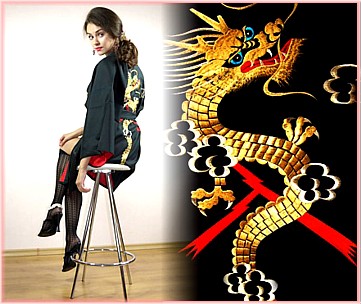 женский халат-кимоно с вышивкой в виде дракона