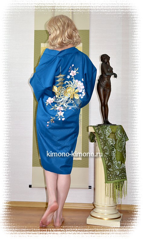 японское кимоно - мини с вышивкой и подкладкой