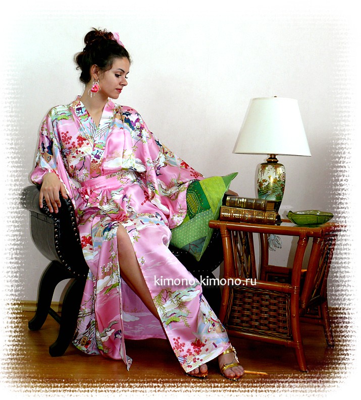 женский шелковый халат в японском стиле, натуральный шелк 100%