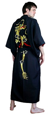 японское мужское кимоно с вышивкой и подкладкой