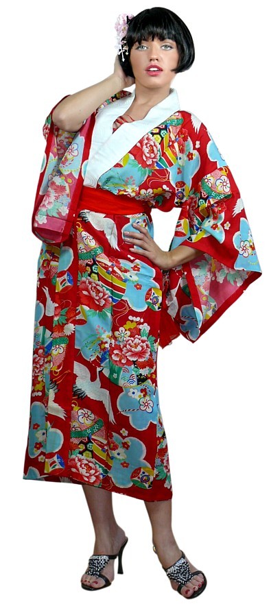 японское винтажное шелковое кимоно, 1930-е гг.