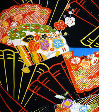 рисунок ткани и золочение на японском кимоно