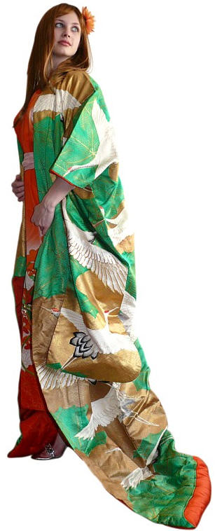 кимоно невесты, шелк, вышивка, роспись, 1950-е гг.