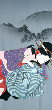 японское шелковое мужское кимоно с авторским рисунком на спине