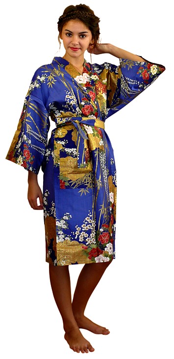 японский женский халатик-кимоно с ярким рисунком, хлопок 100%