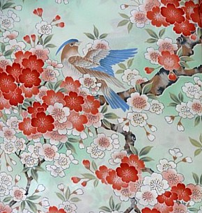 рисунок ткани шелкового японского  женского халата-кимоно